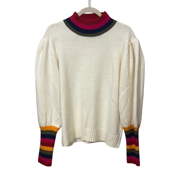 JODIFL Cream and‎ Pink Mock Neck Sweater with Textured Knit Rainbow - Picture 1 of 4